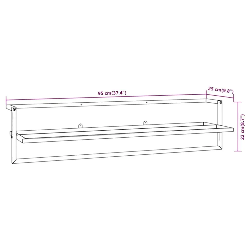 Towel Rack Wall Mount Black Iron Bathroom Shelf Storage Holder 95 x 25 x 22 cm
