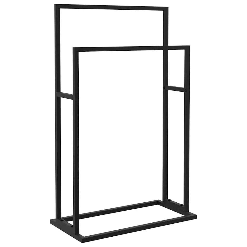 Freestanding Towel Rack 2 Tier Black Iron Bathroom Storage Holder Stand