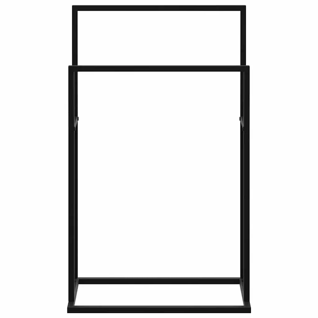 Freestanding Towel Rack 2 Tier Black Iron Bathroom Storage Holder Stand