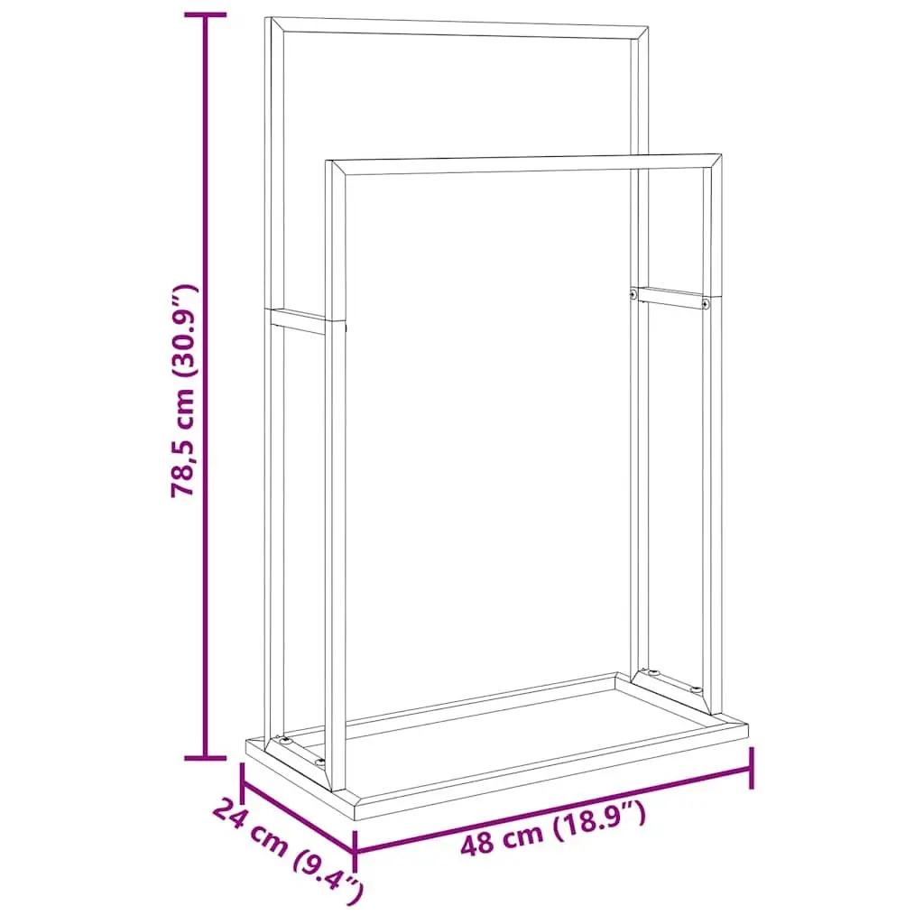 Freestanding Towel Rack 2 Tier Black Iron Bathroom Storage Holder Stand