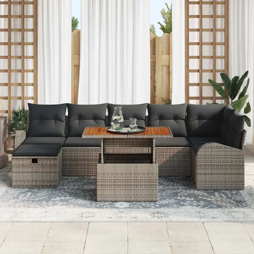 Garden Sofa Set Height-Adjustable Modular 8 Pieces Grey Outdoor Seating