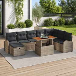 Garden Sofa Set 9 Piece Modular Outdoor Furniture Grey Poly Rattan Patio Seating