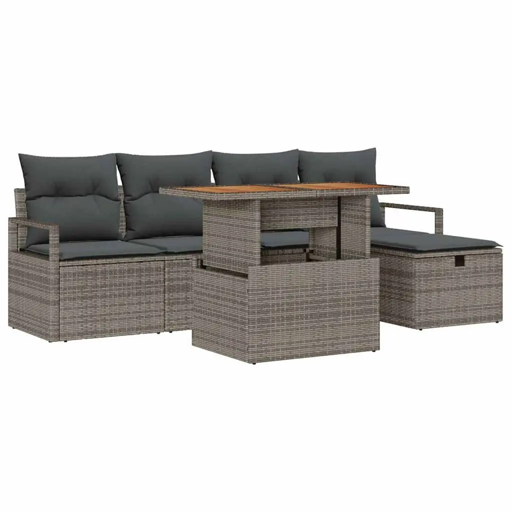 Garden Sofa Set 6 Piece Outdoor Furniture Grey Poly Rattan Height Adjustable