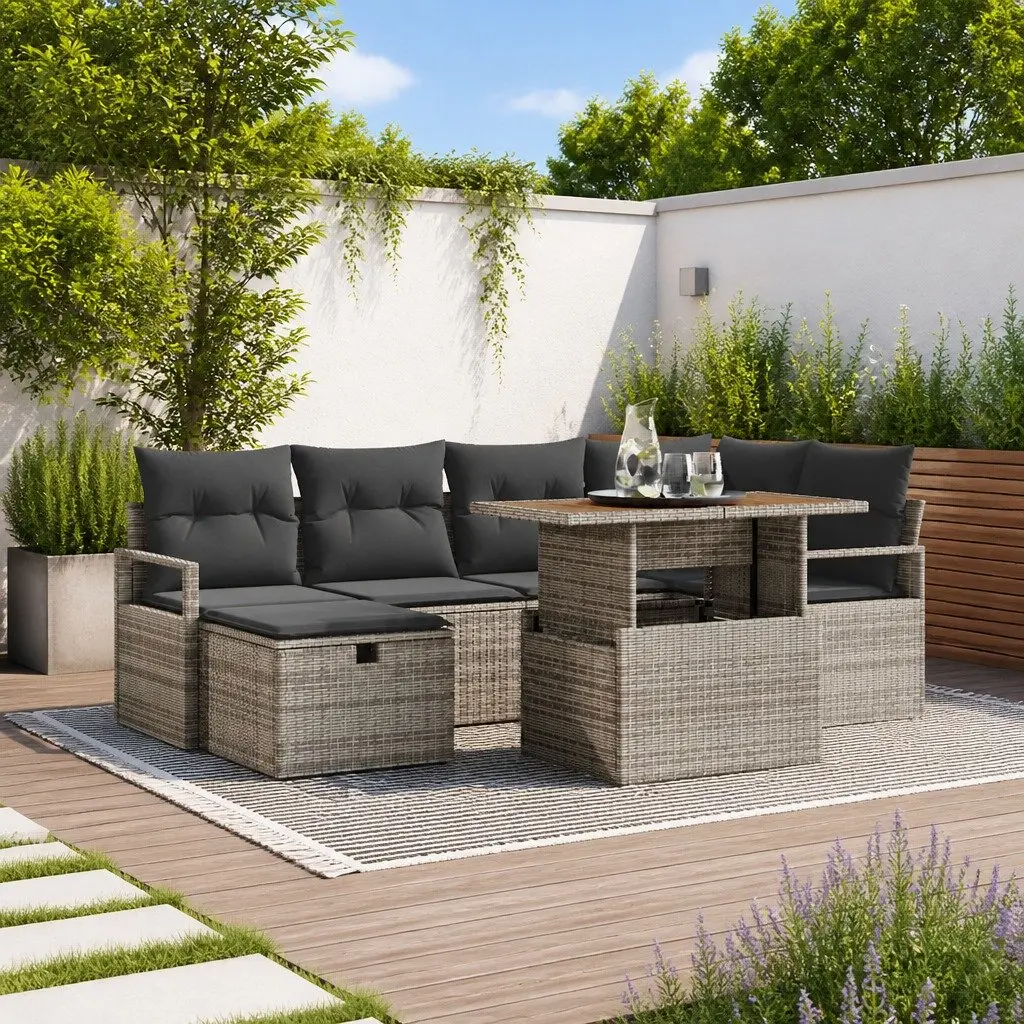 7 Piece Outdoor Furniture Set Height Adjustable Grey Poly Rattan Garden Sofa