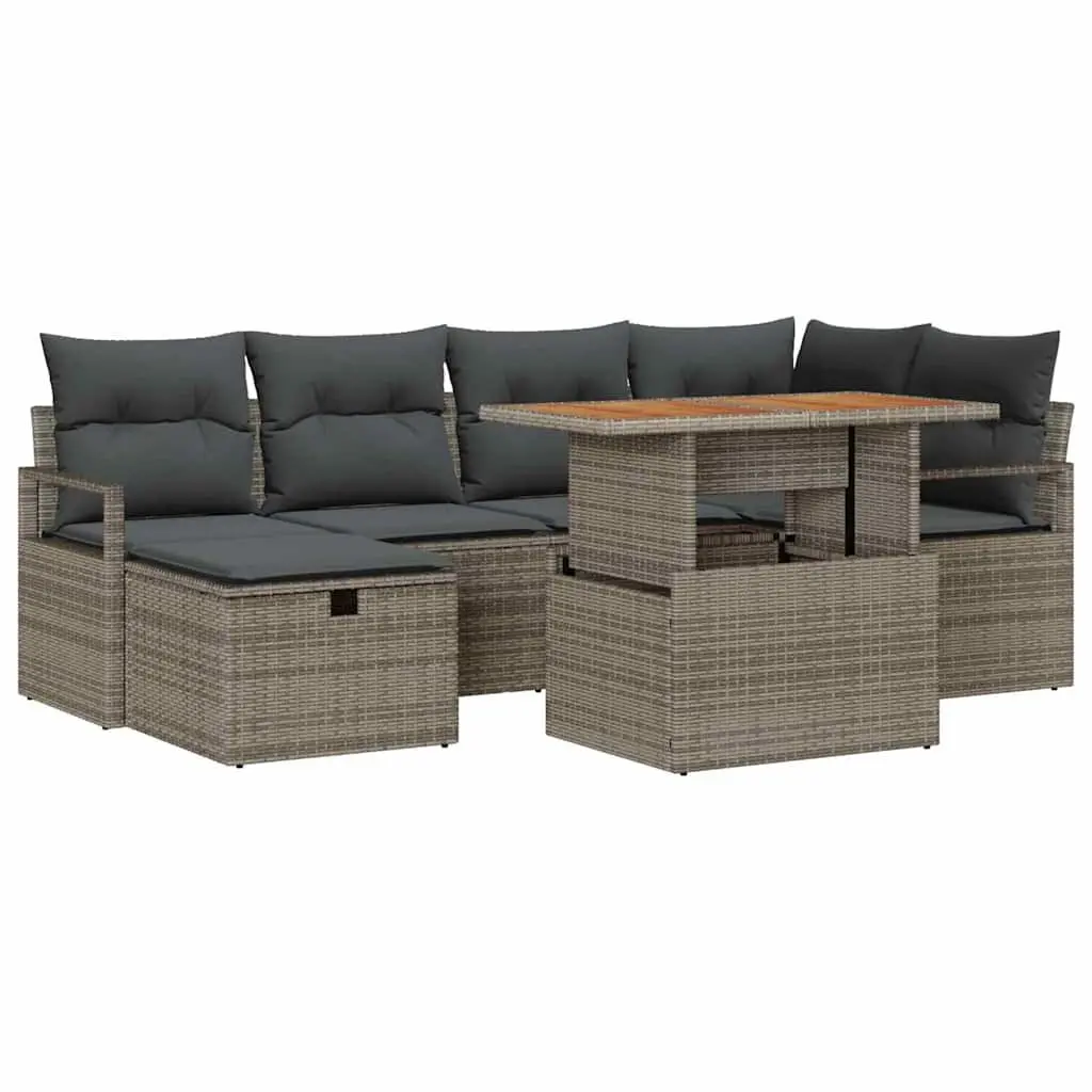 7 Piece Outdoor Furniture Set Height Adjustable Grey Poly Rattan Garden Sofa