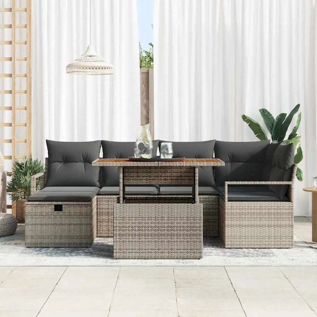 7 Piece Outdoor Furniture Set Height Adjustable Grey Poly Rattan Garden Sofa