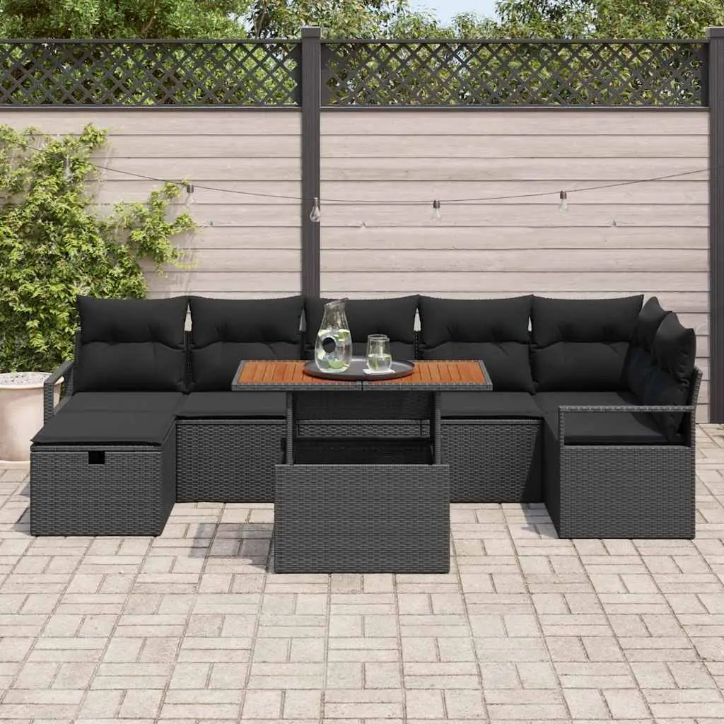 Garden Sofa Set Height-Adjustable 8 Pieces Black Poly Rattan Outdoor Furniture