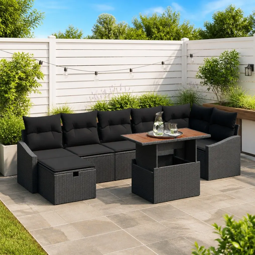 8-Piece Black Garden Sofa Set for Outdoor Comfort