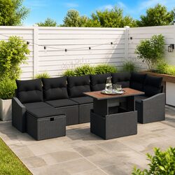 Outdoor Garden Sofa Set 8 Piece Height Adjustable Black Poly Rattan Furniture