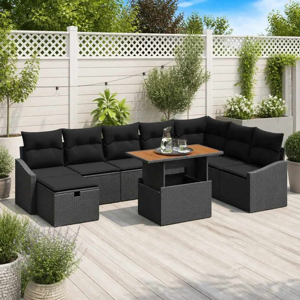 Modular 9-Piece Black Outdoor Sofa Set
