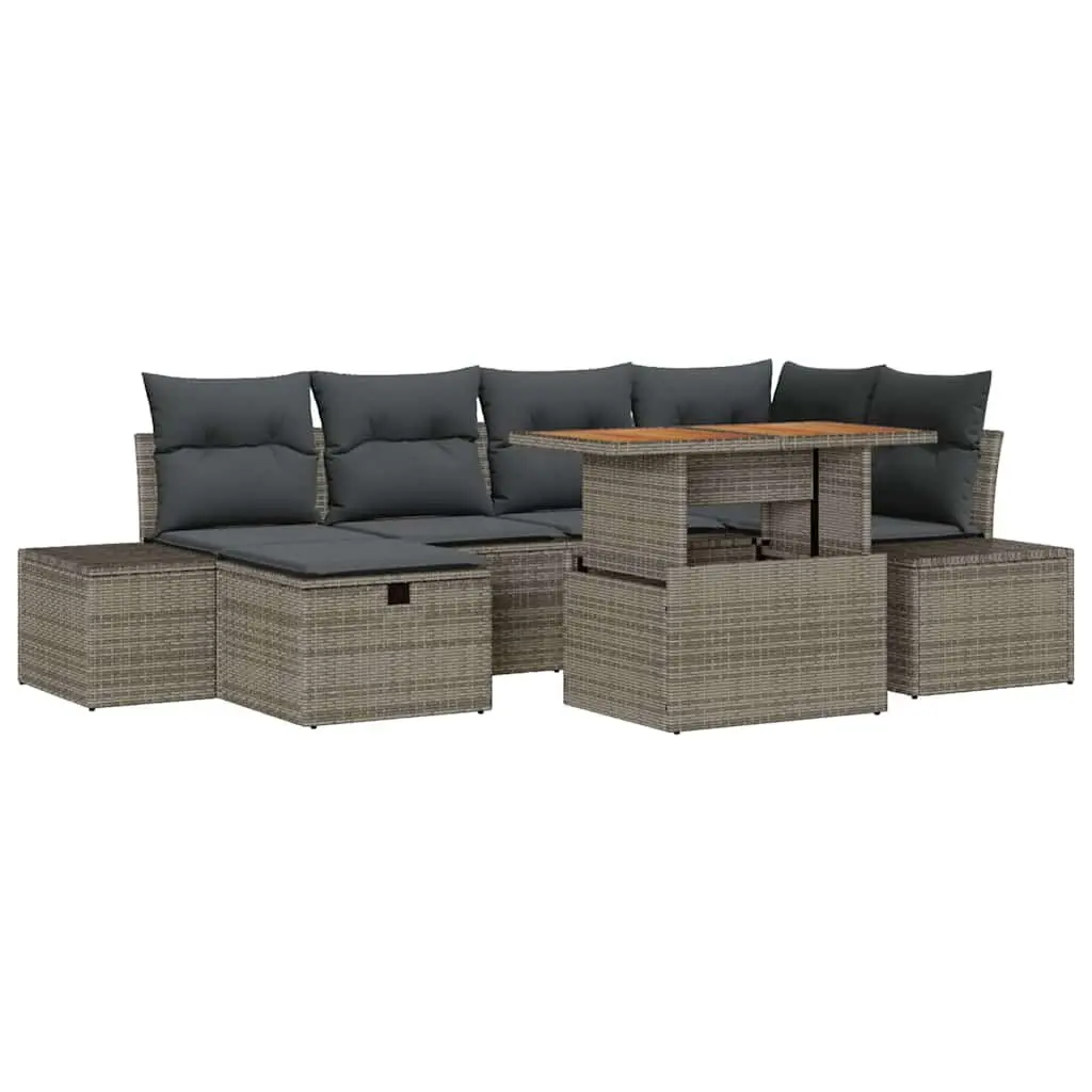 Height-Adjustable 7 Piece Grey Outdoor Sofa Set with Poly Rattan Seating and Steel Frame