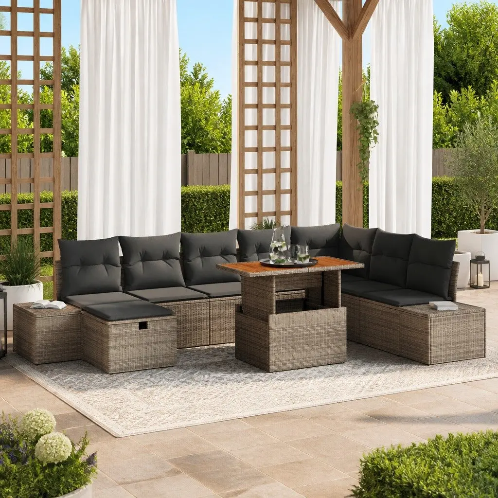 Outdoor Garden Sofa Set 9pc Modular Poly Rattan Furniture Grey with Storage