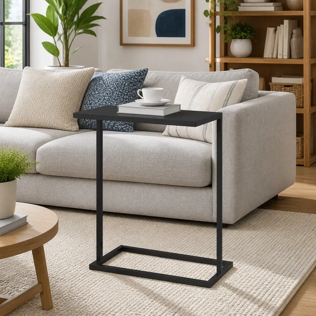 C-Shaped Side Table Black Engineered Wood 55W x 35D x 66H cm