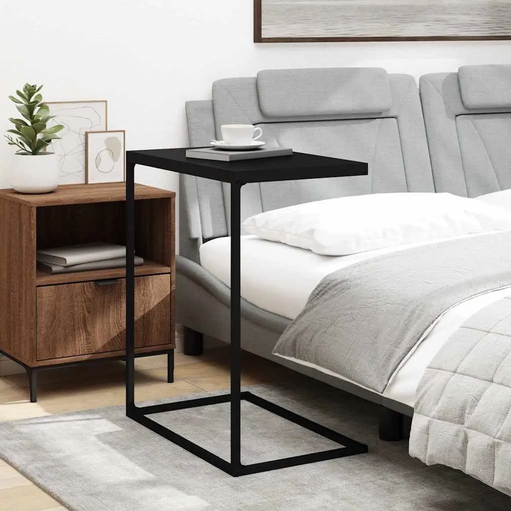 C-Shaped Side Table Black Engineered Wood 55W x 35D x 66H cm