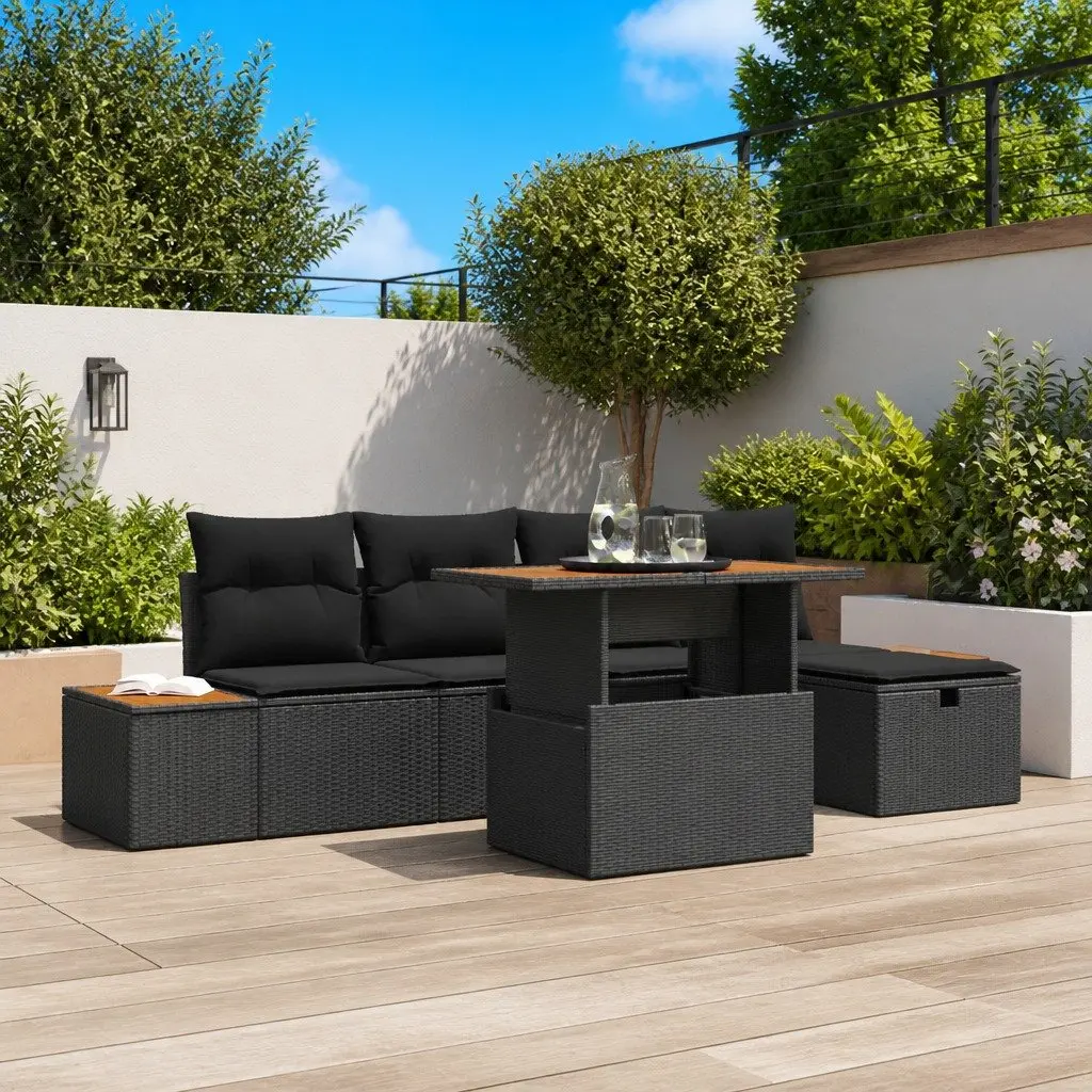6-Piece Garden Sofa Set in Black Rattan