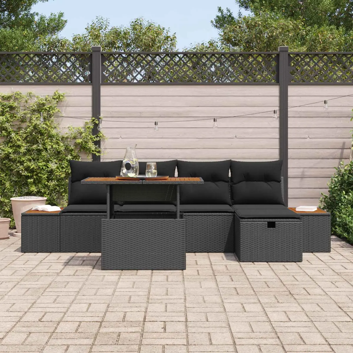 6-Piece Garden Sofa Set in Black Rattan