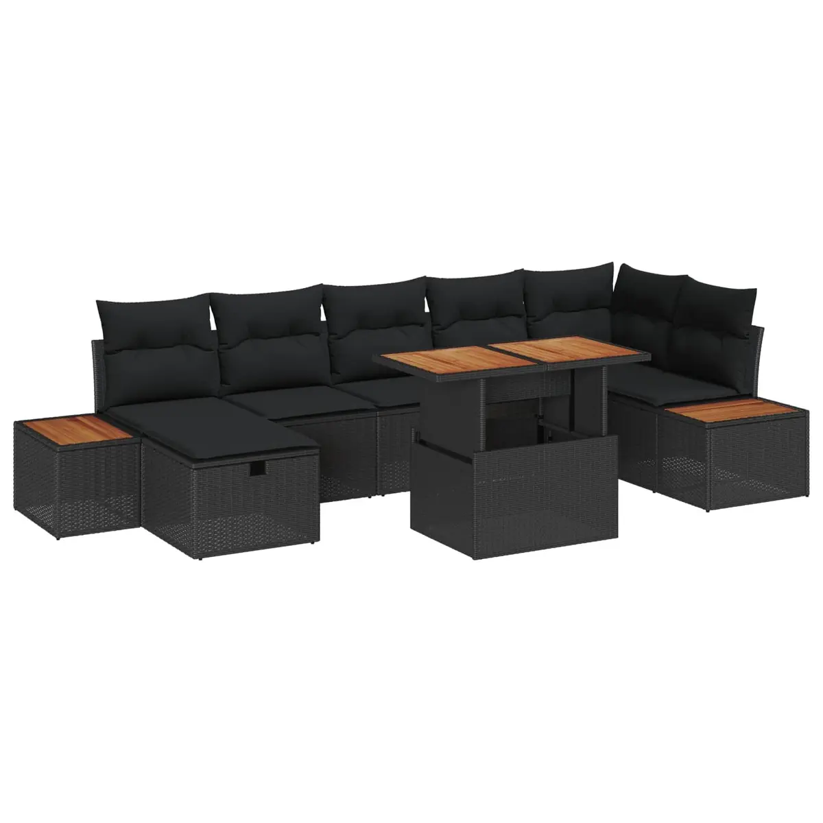Garden Sofa Set 8 Piece Outdoor Furniture Black Poly Rattan Height Adjustable