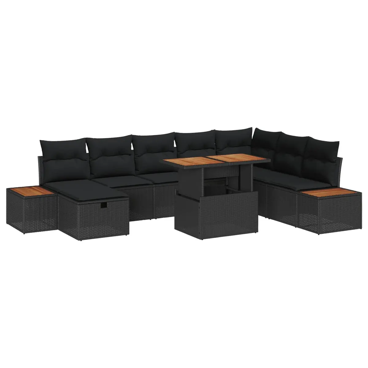 Outdoor Garden Sofa Set Modular 9pc Black Poly Rattan Lounge with Storage