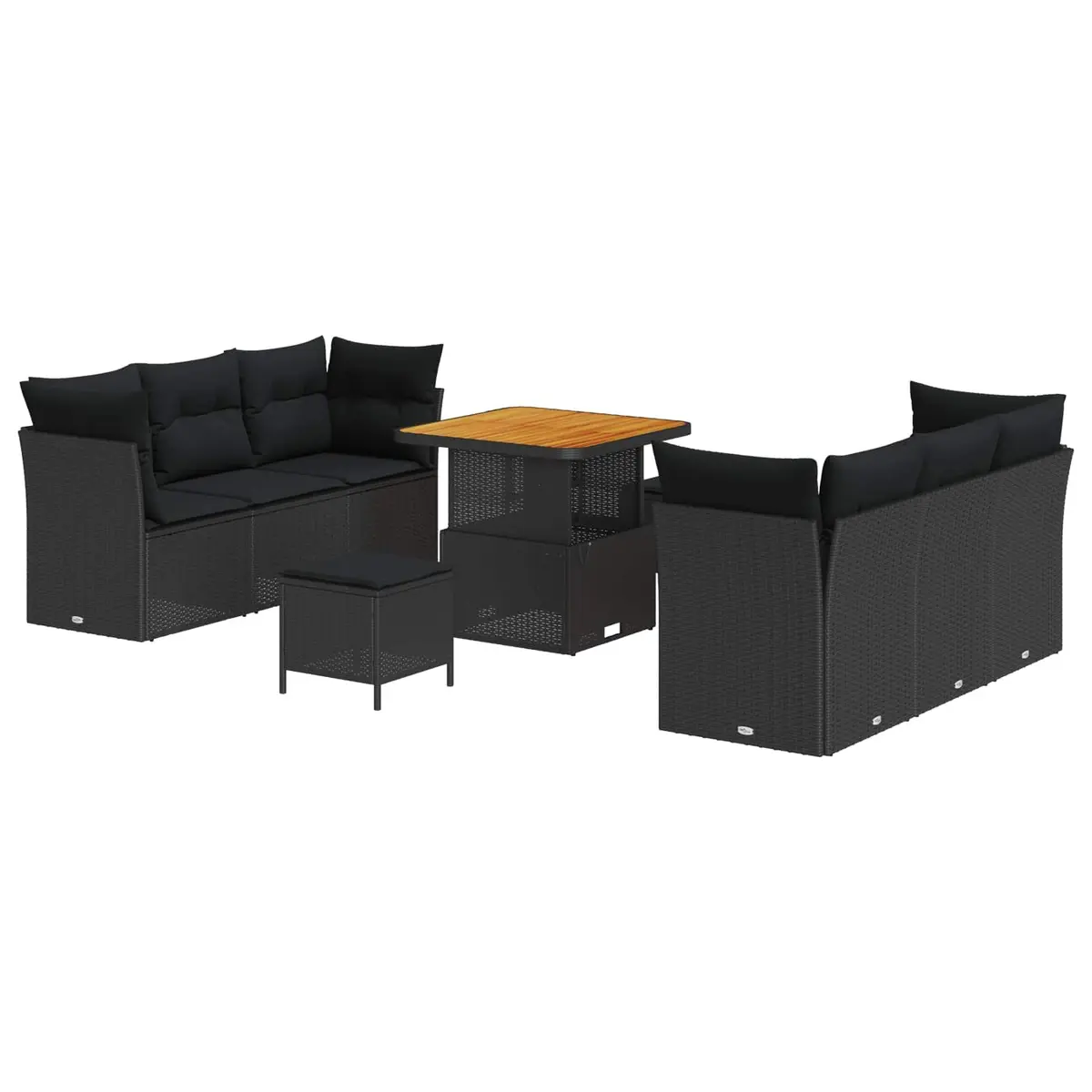 Height-Adjustable 9-Piece Modular Outdoor Sofa Set Black Weather-Resistant Furniture for Gardens Balconies and Terraces