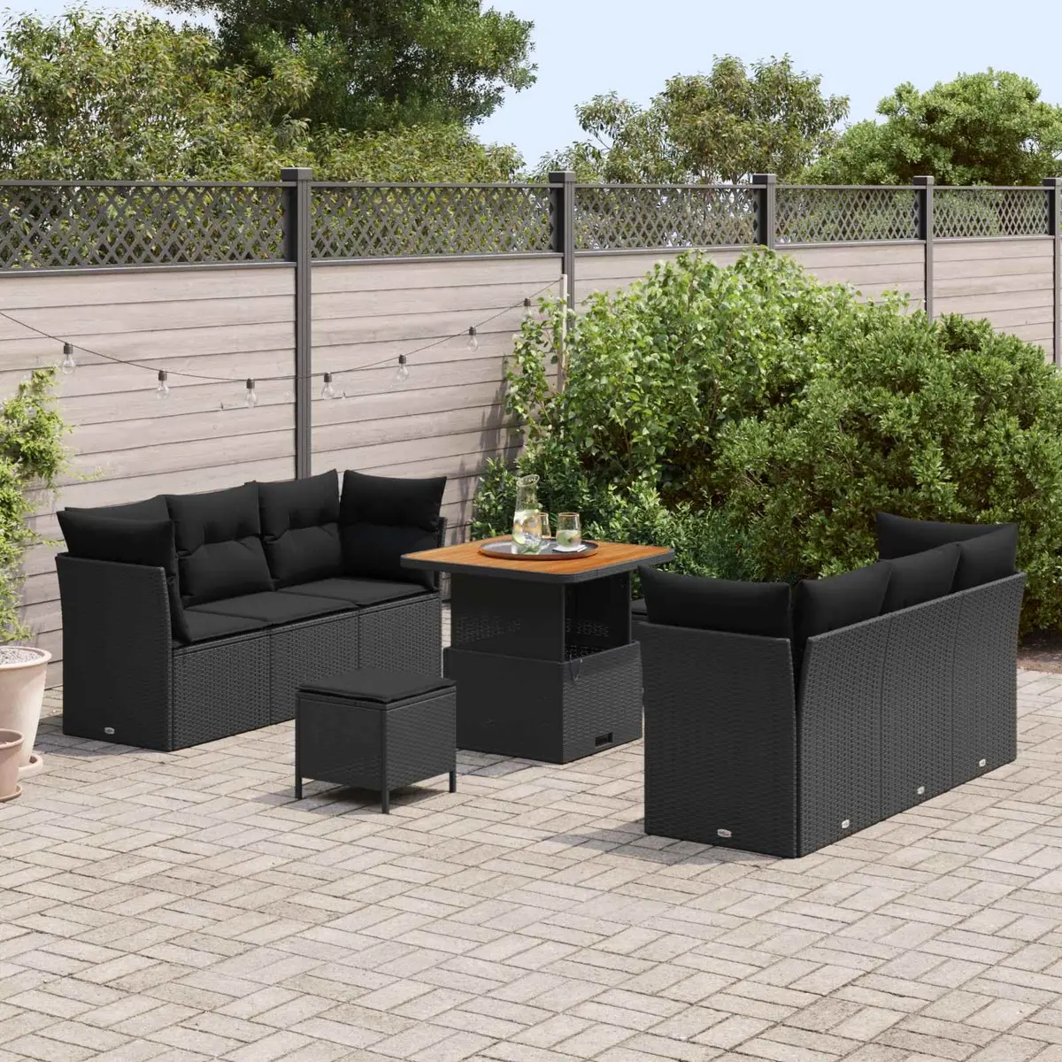 Height-Adjustable 9-Piece Modular Outdoor Sofa Set Black Weather-Resistant Furniture for Gardens Balconies and Terraces
