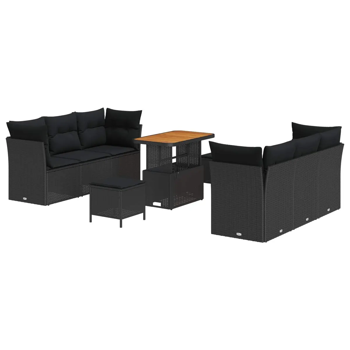 Modular Garden Sofa Set Black Poly Rattan 9 Pieces Outdoor Furniture