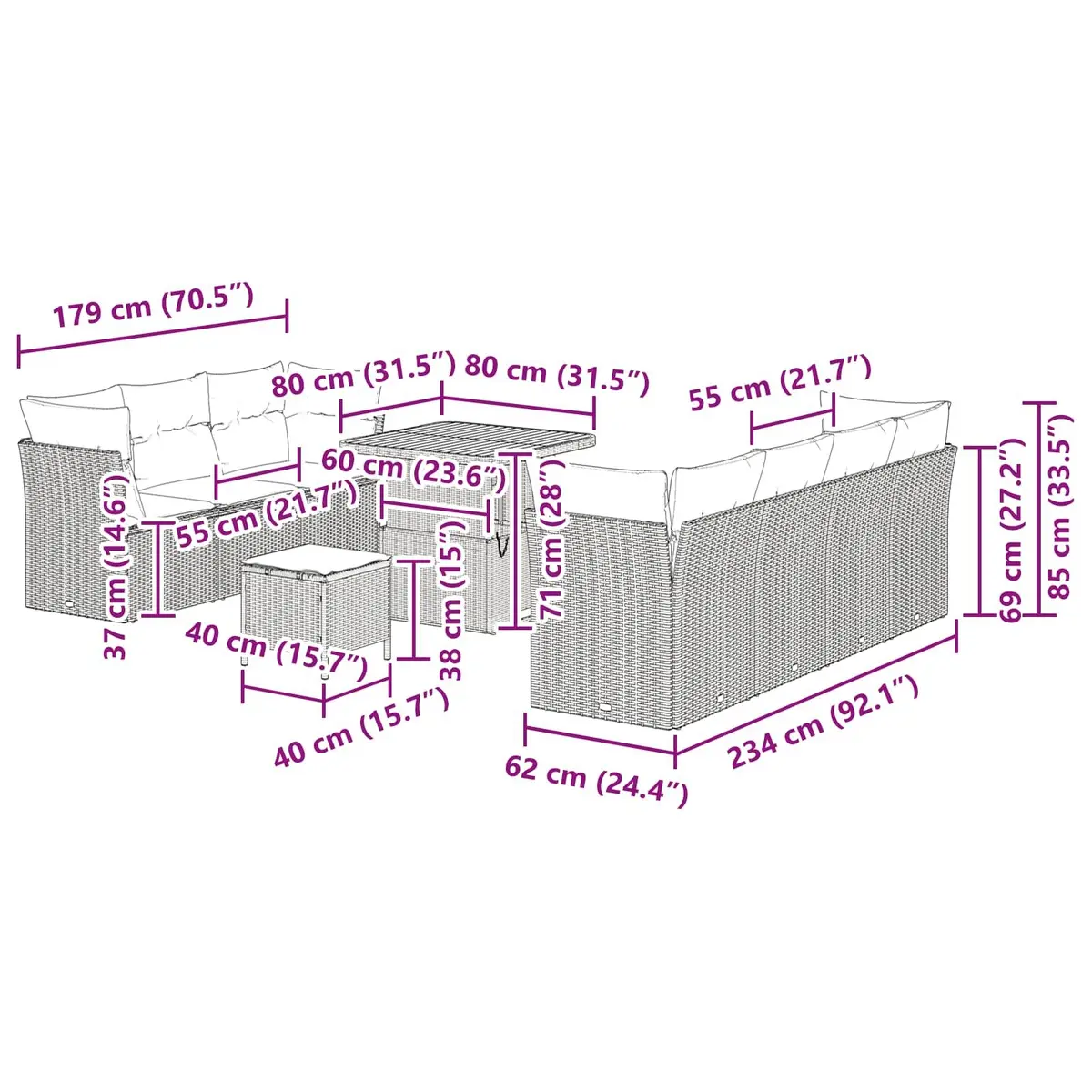 10 Piece Modular Garden Sofa Set