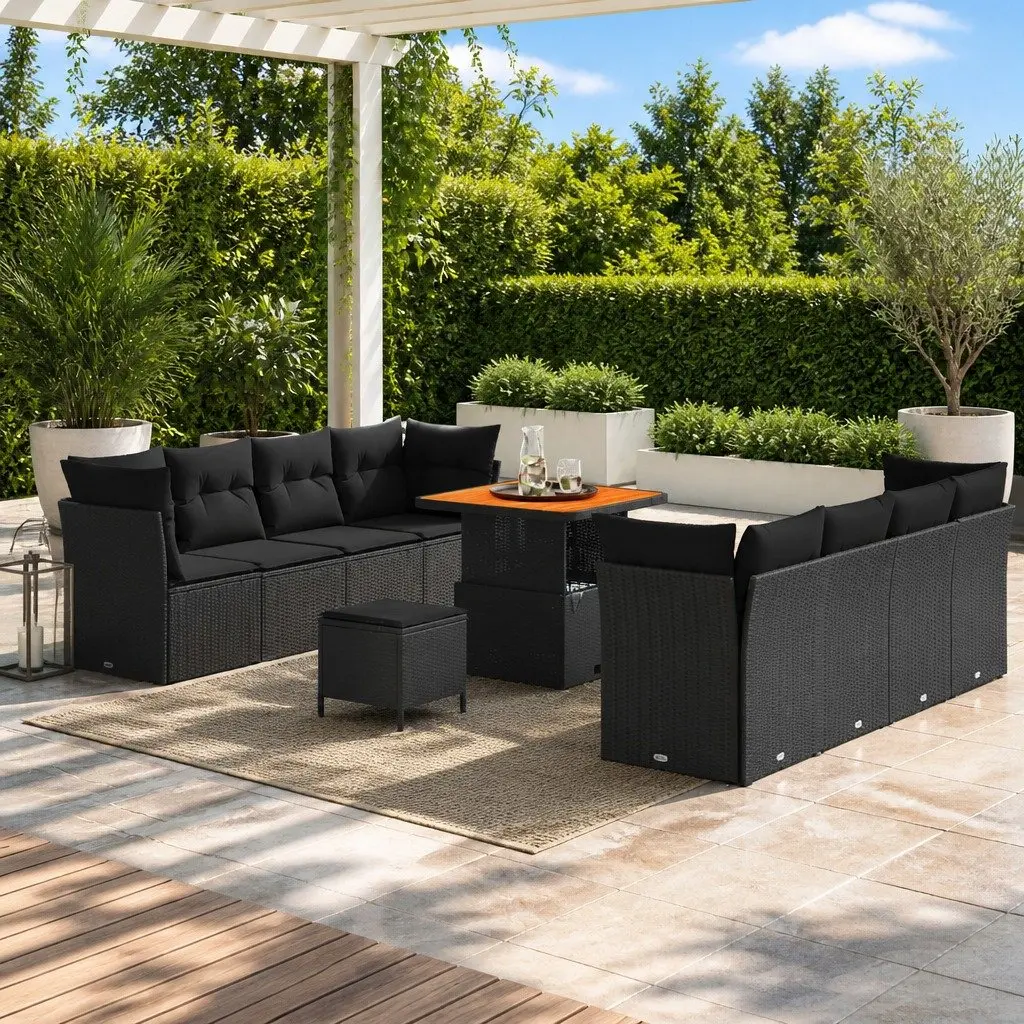 Garden Sofa Set Height-Adjustable 11 Pieces Black Poly Rattan