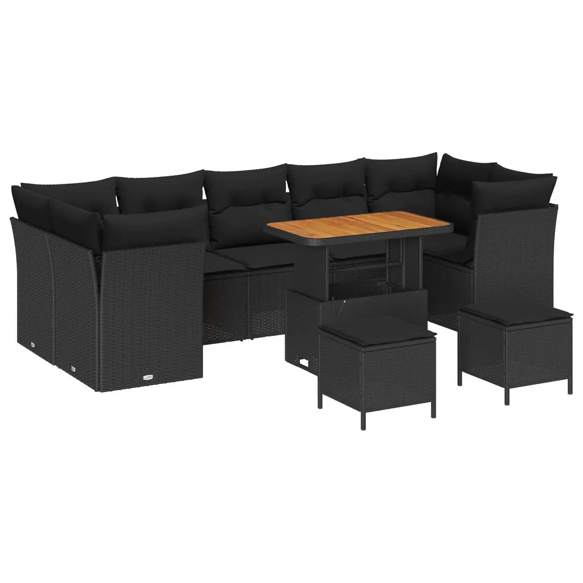 Garden Sofa Set Modular Outdoor Furniture Black Poly Rattan 10 Piece
