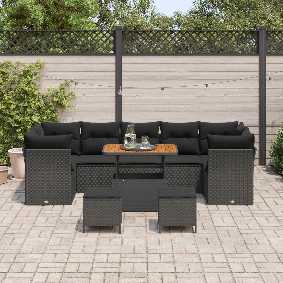 Garden Sofa Set Modular Outdoor Furniture Black Poly Rattan 10 Piece