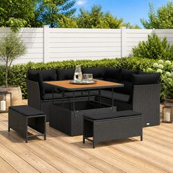 Outdoor Garden Sofa Set 8pcs Modular Lounge Seating Black Poly Rattan Height