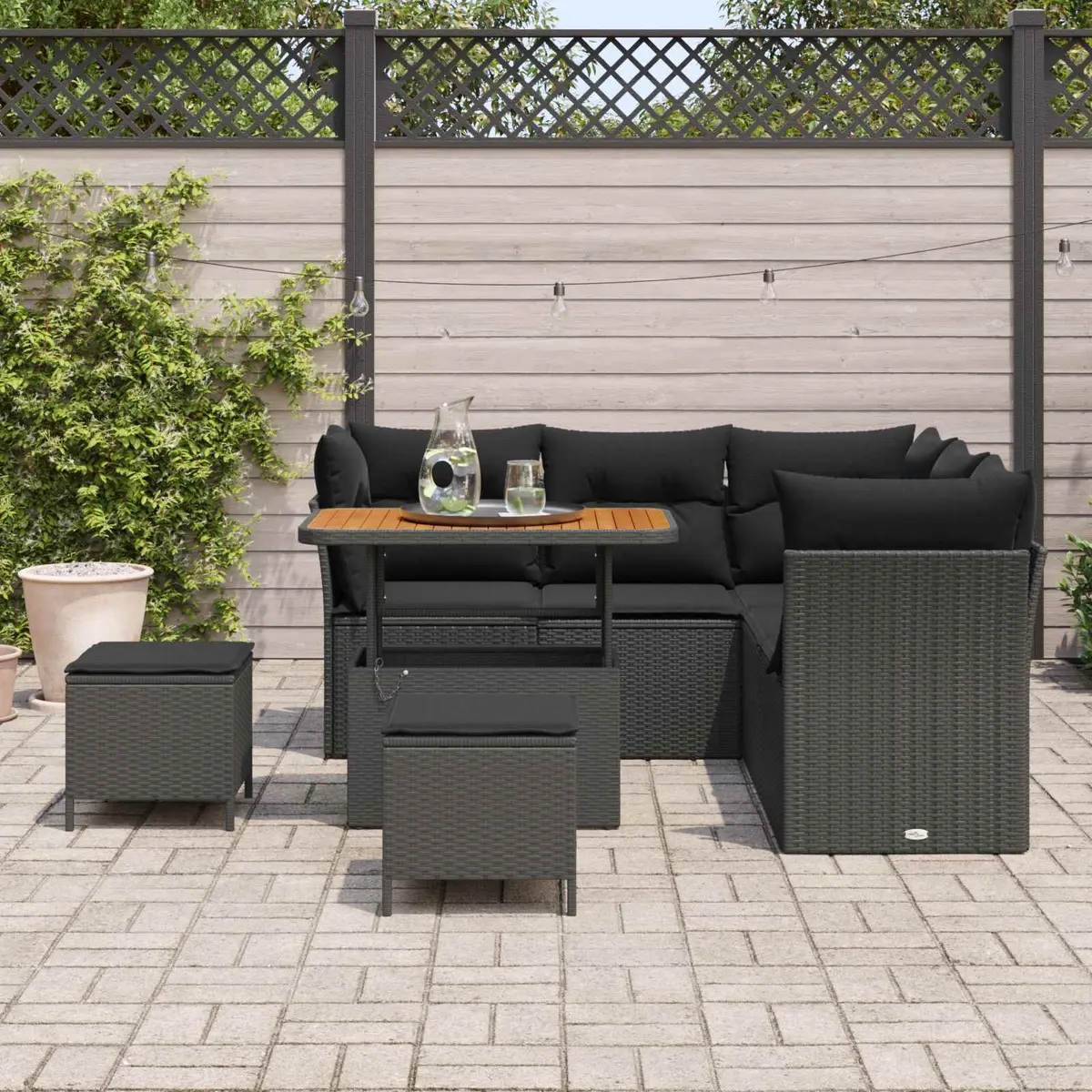 Outdoor Garden Sofa Set Modular Black Poly Rattan 8 Piece