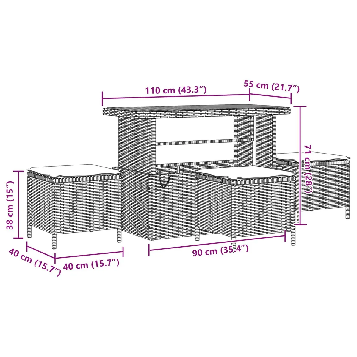 Outdoor Garden Sofa Set 9 Pieces Height Adjustable Modular Patio Furniture Black