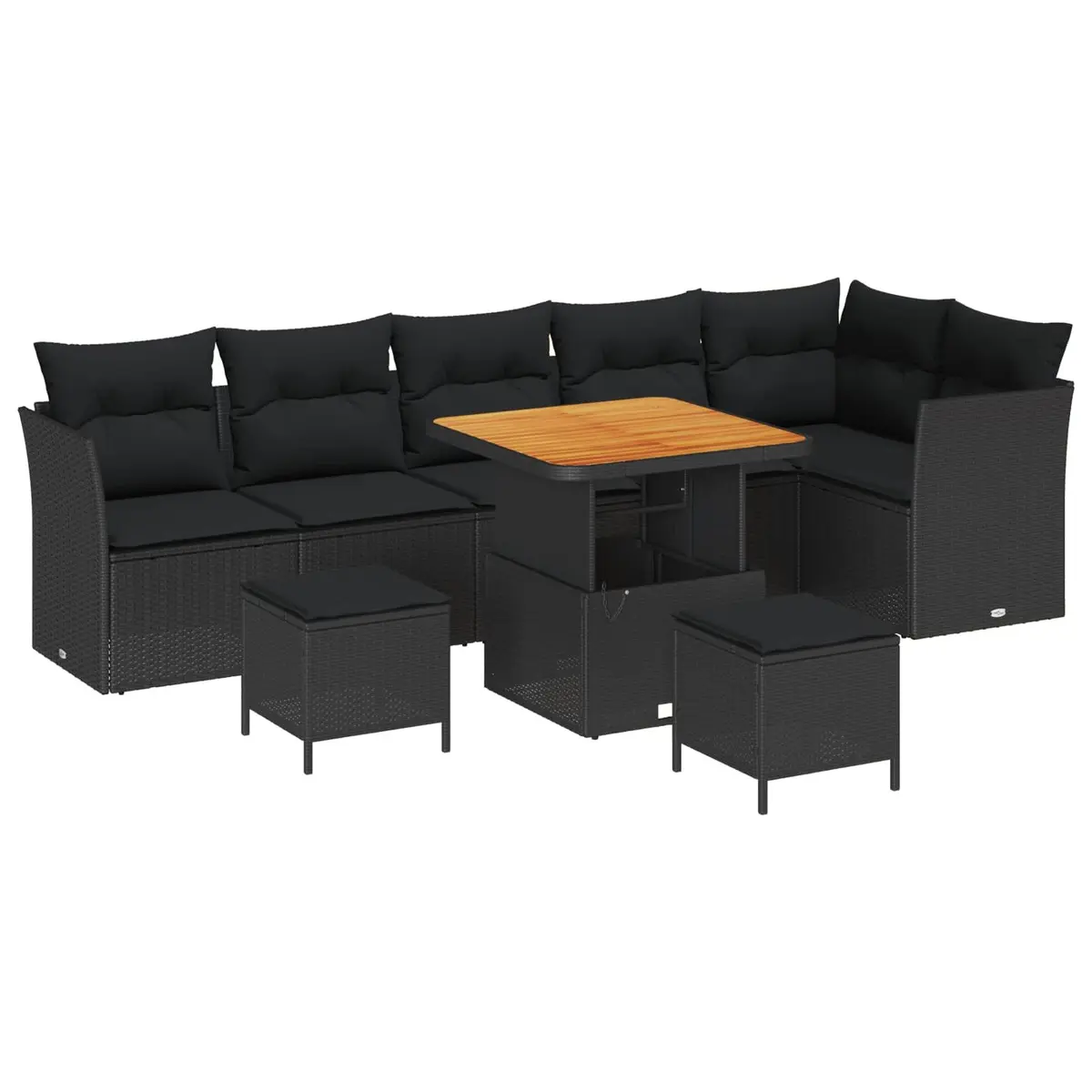 Modular Black Poly Rattan Garden Sofa Set 9 Piece Outdoor Furniture Patio Lounge