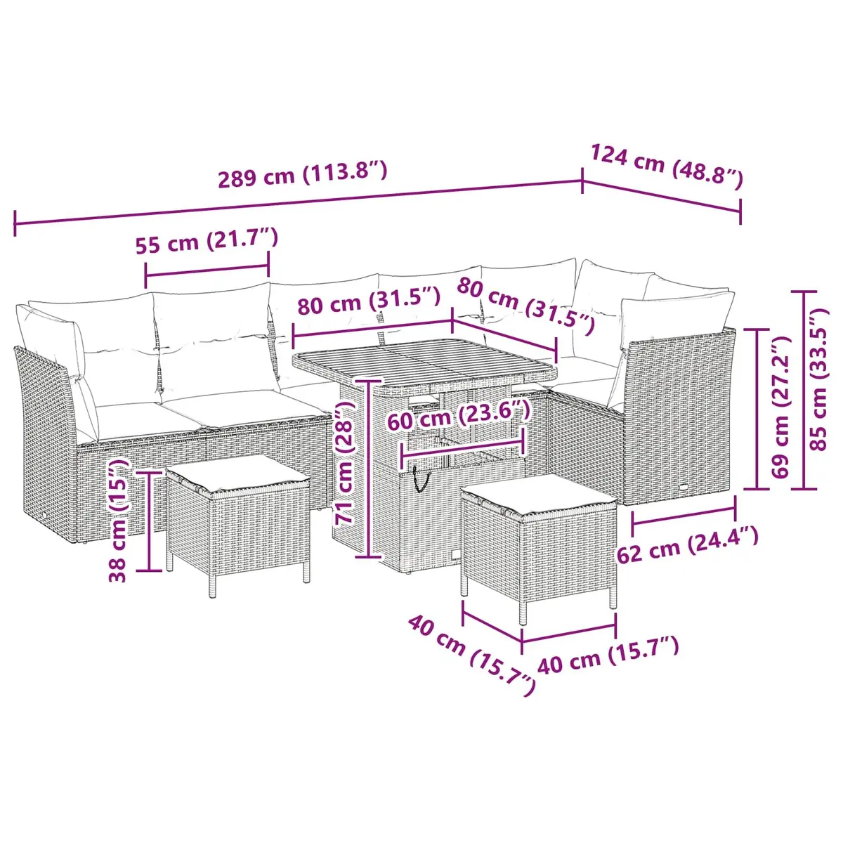 Modular Black Poly Rattan Garden Sofa Set 9 Piece Outdoor Furniture Patio Lounge