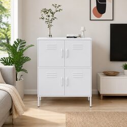 Steel Storage Cabinet White 2 Adjustable Shelves Levelers Home Organization