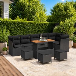 Garden Sofa Set 10 Piece Outdoor Furniture Patio Black Modular Lounger Sectional