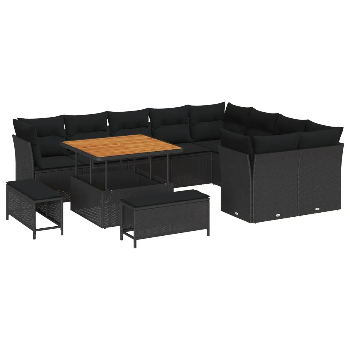 Modular Outdoor Sofa Set 12 Piece Adjustable Height Black Rattan Furniture