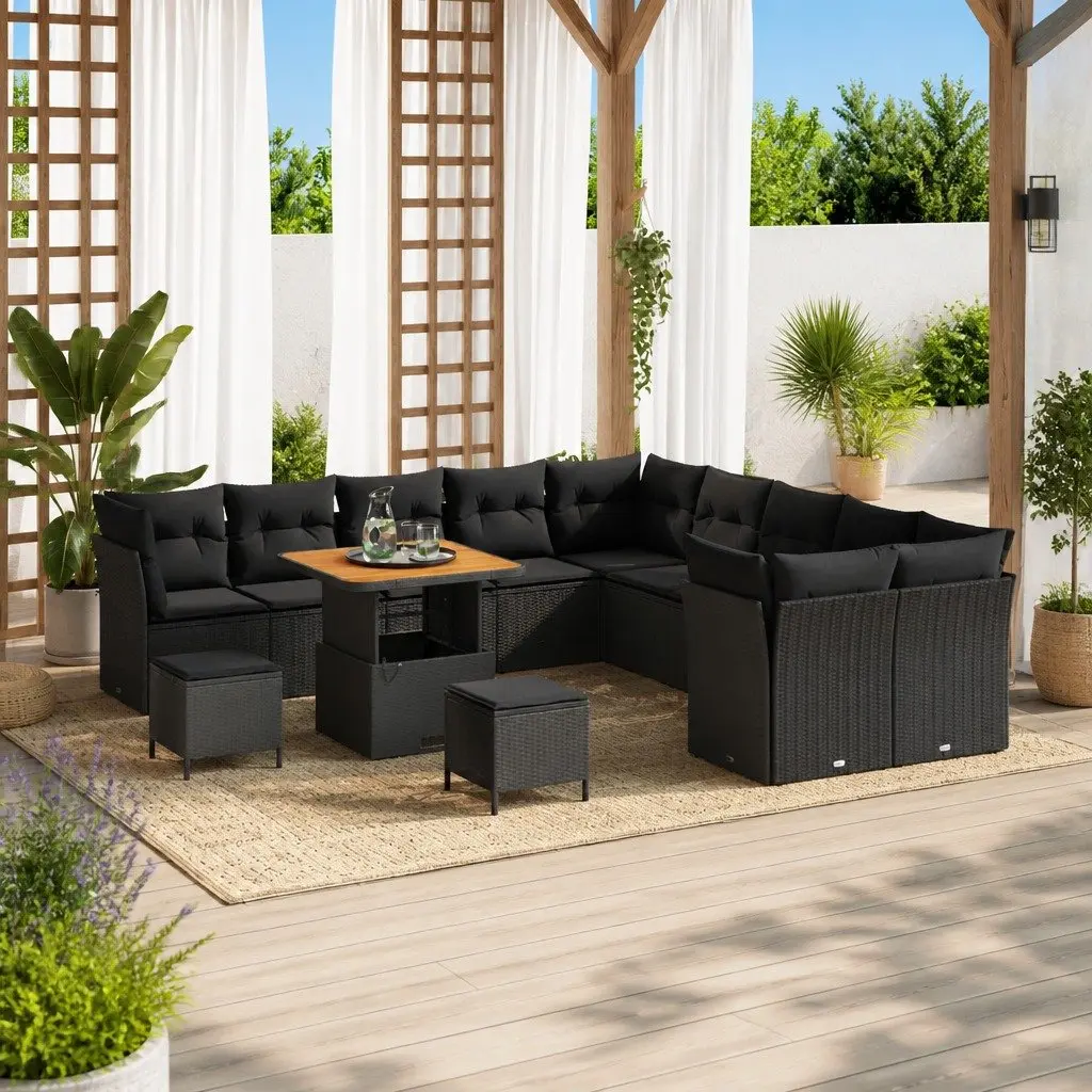 Garden Sofa Set 13 Pieces Outdoor Furniture Black Poly Rattan Modular Lounge