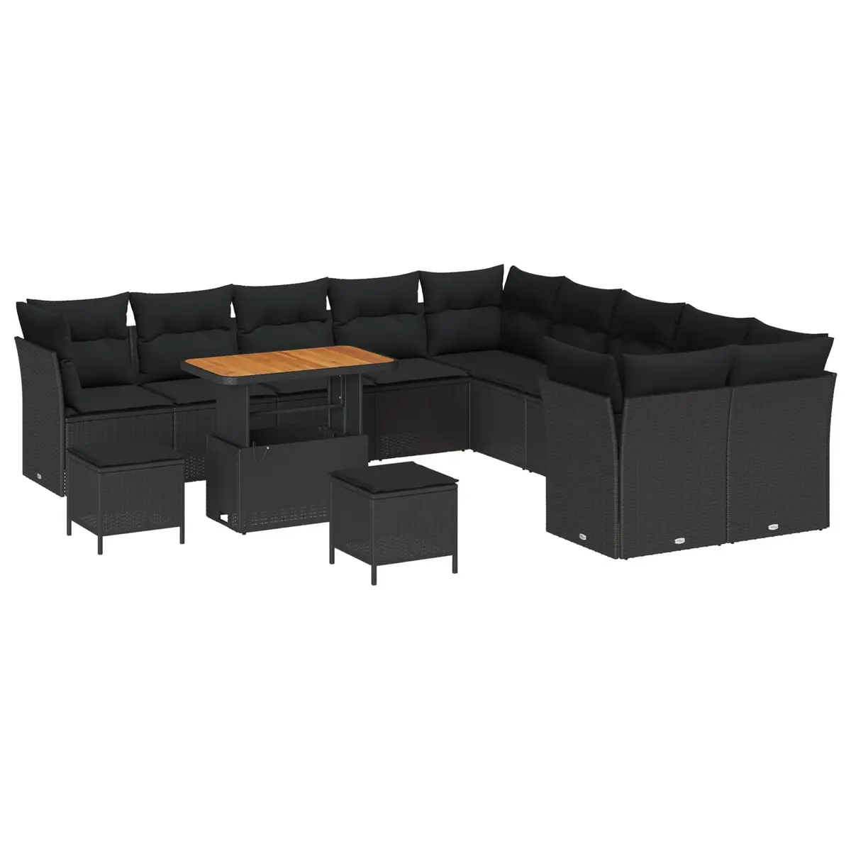 Garden Sofa Set 13 Pieces Black Outdoor Furniture Modular Patio Rattan Lounge