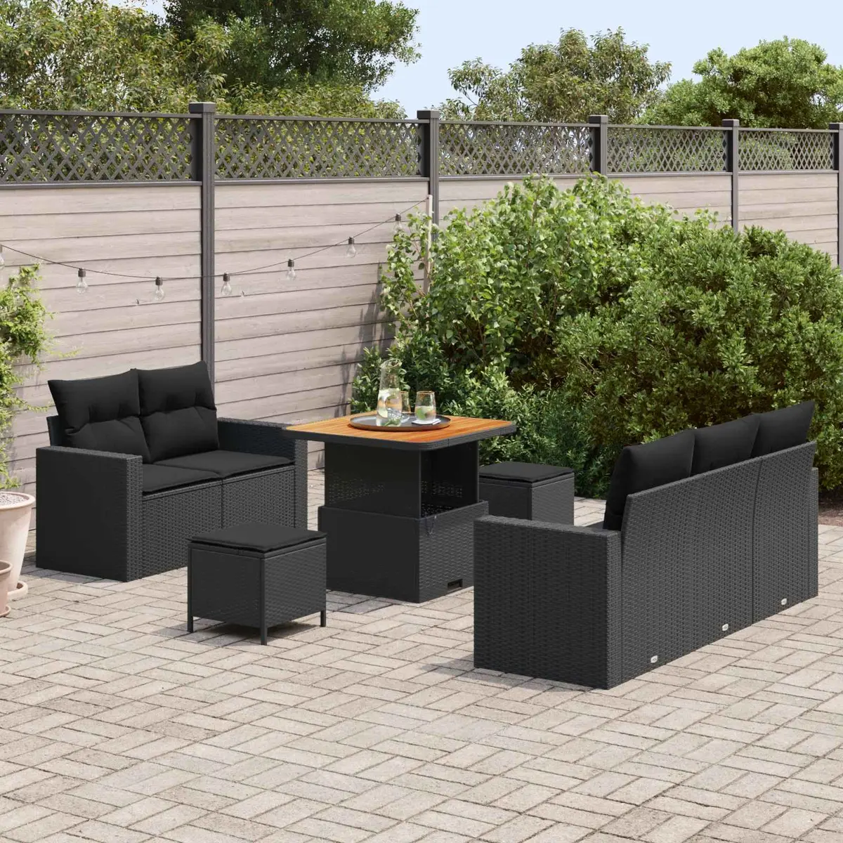 Modular Garden Sofa Set Black Poly Rattan 8 Pieces Outdoor Furniture