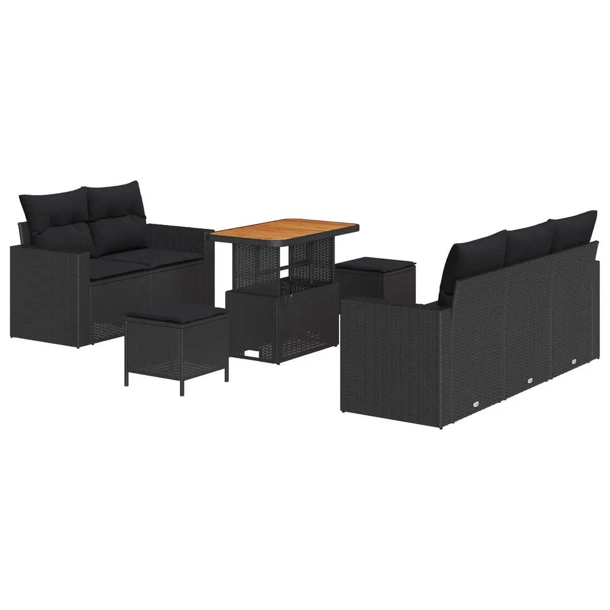 8 Piece Outdoor Furniture Set Modular Black Poly Rattan Garden Sofa with Height Adjustable Table