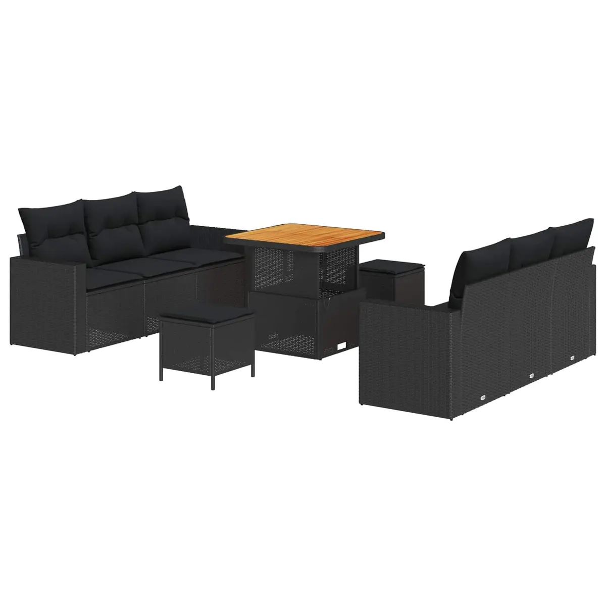 Outdoor Modular Sofa Set 9 Pieces Black Poly Rattan Height Adjustable for Patio Garden