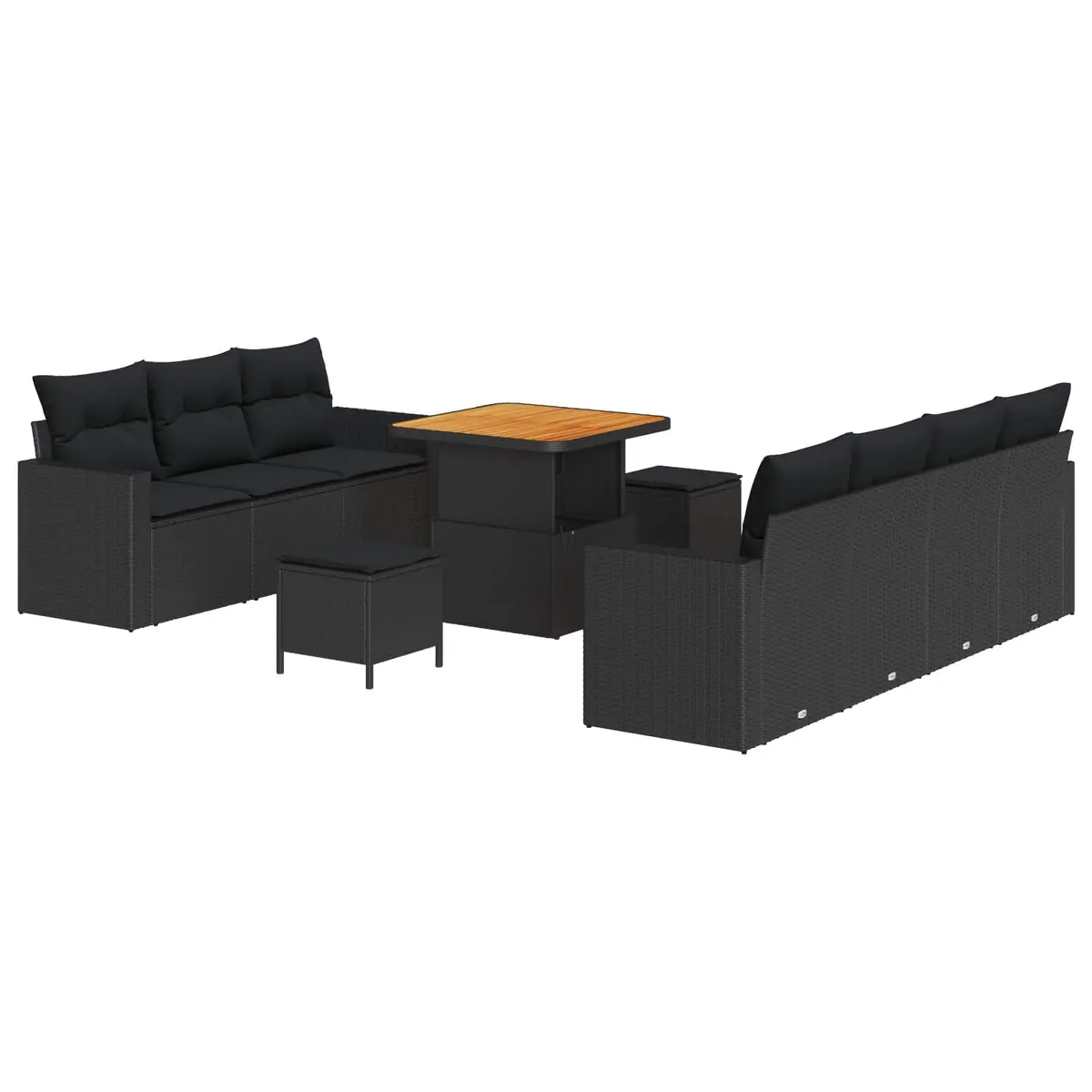 Modular Garden Sofa Set Height-Adjustable 10 Pieces Black Outdoor Patio