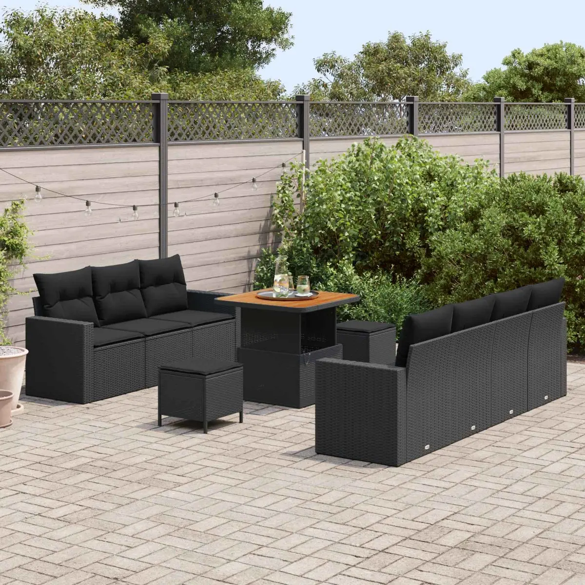 Modular Garden Sofa Set Height-Adjustable 10 Pieces Black Outdoor Patio