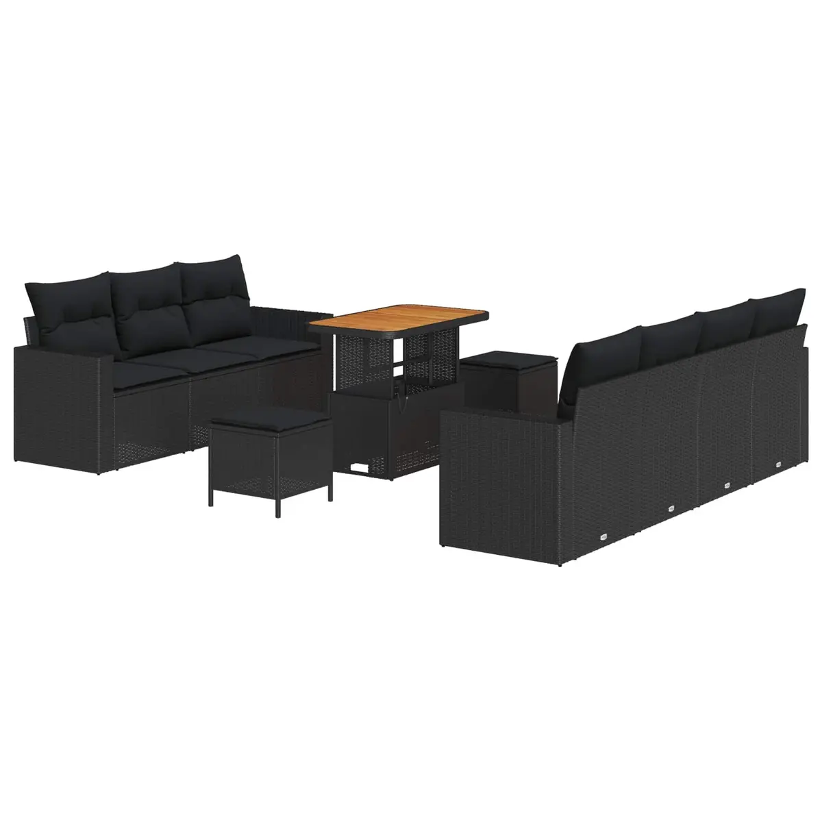 Modular Garden Sofa Set Black Poly Rattan Outdoor Patio Furniture 10 Piece