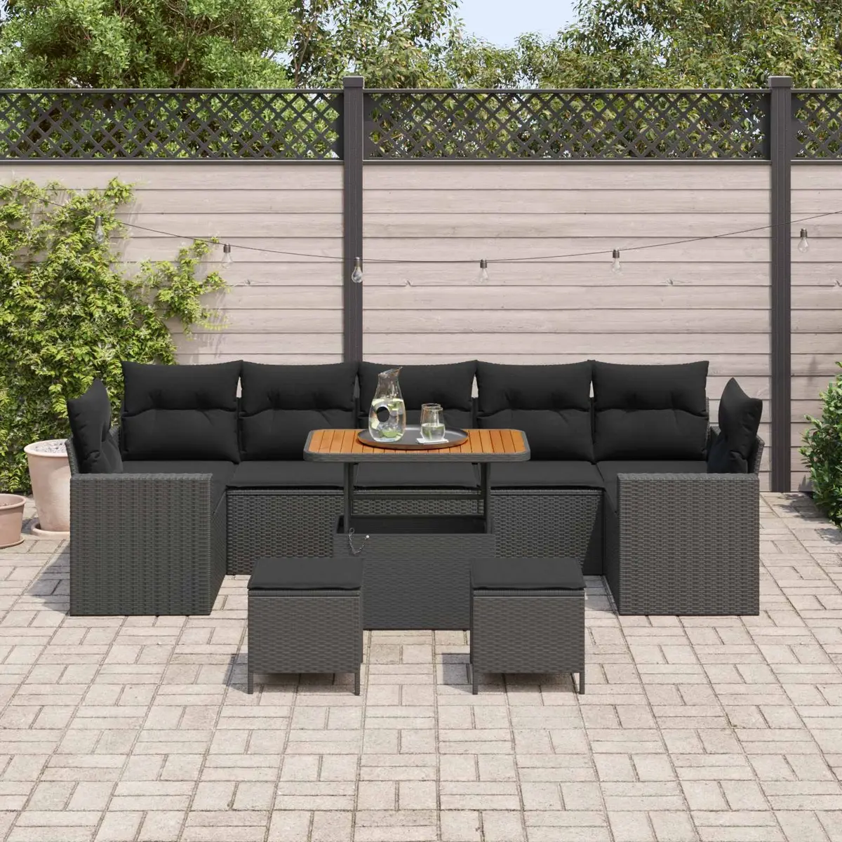Garden Sofa Set 10 Pieces Outdoor Furniture Black Modular Lounge Seating