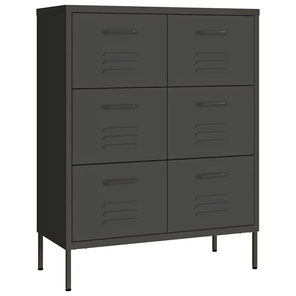 Drawer Storage Cabinet Steel Anthracite 80x35x101.5cm 6 Drawers