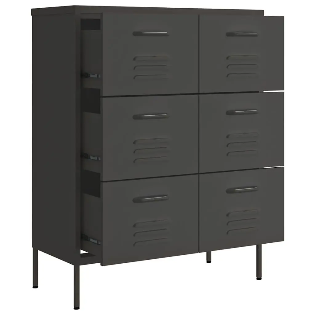 Drawer Storage Cabinet Steel Anthracite 80x35x101.5cm 6 Drawers