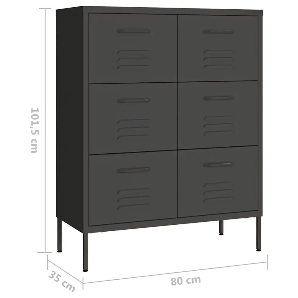 Drawer Storage Cabinet Steel Anthracite 80x35x101.5cm 6 Drawers