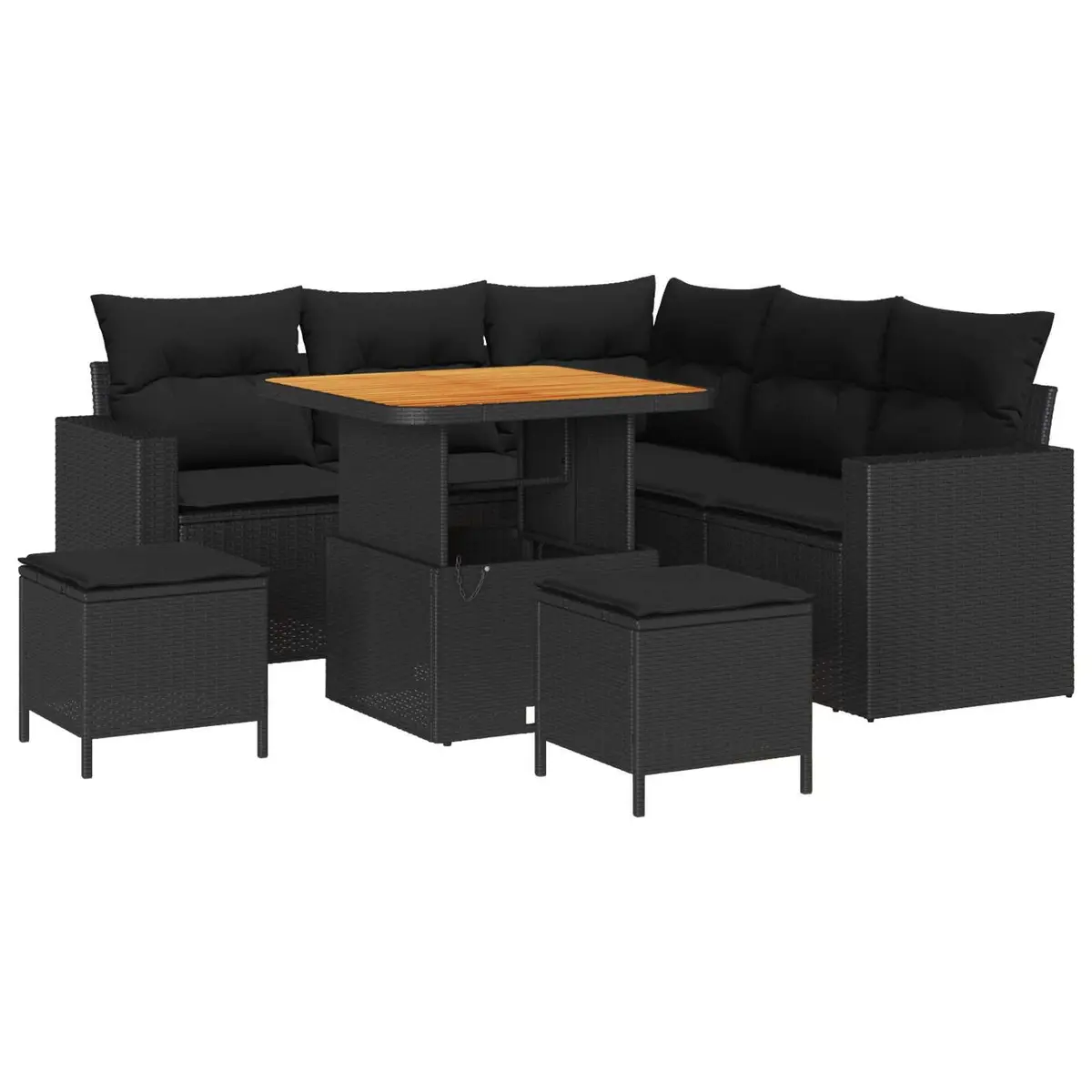 Garden Sofa Set 8 Pieces Height Adjustable Outdoor Seating Black Modular